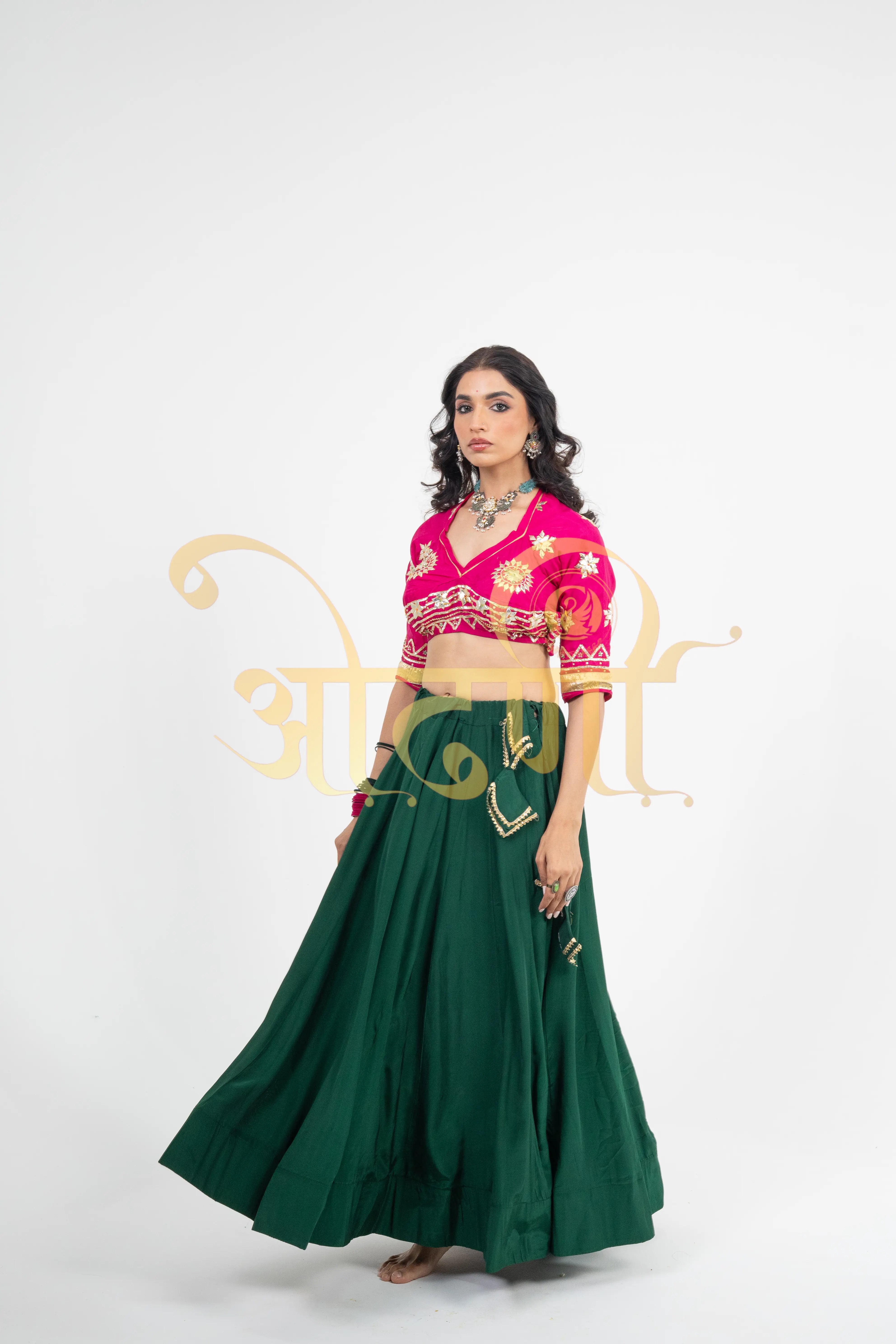 Gulabi Boota Rajasthani Aangi Blouse with Kachi Gota Patti (PRE-BOOKING ITEM)