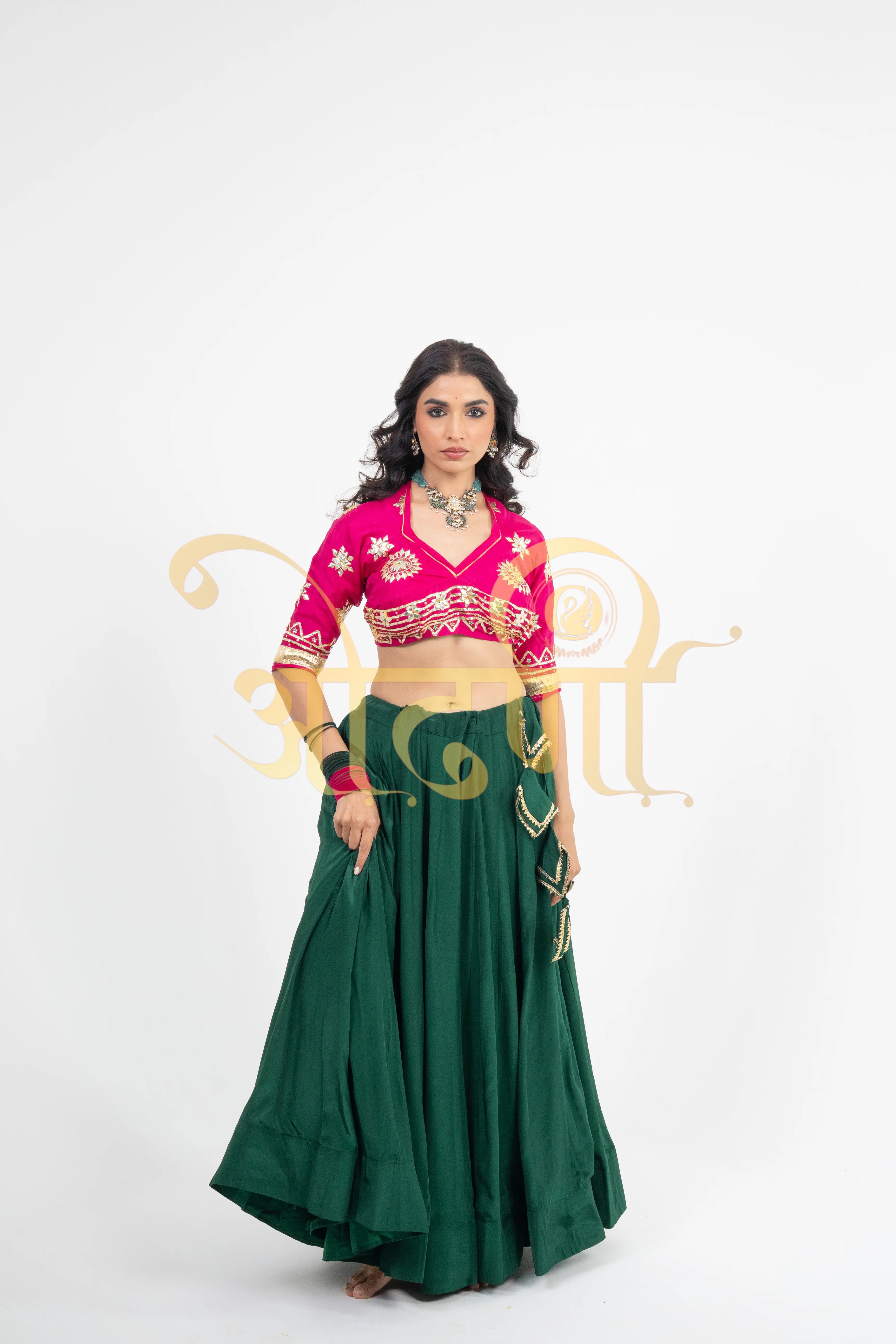 Gulabi Boota Rajasthani Aangi Blouse with Kachi Gota Patti (PRE-BOOKING ITEM)