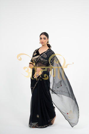 VINTAGE WORK RAJPUTI CHAMUNDA CHIFFON SAREE WITH ANGI BLOUSE ##SR0272