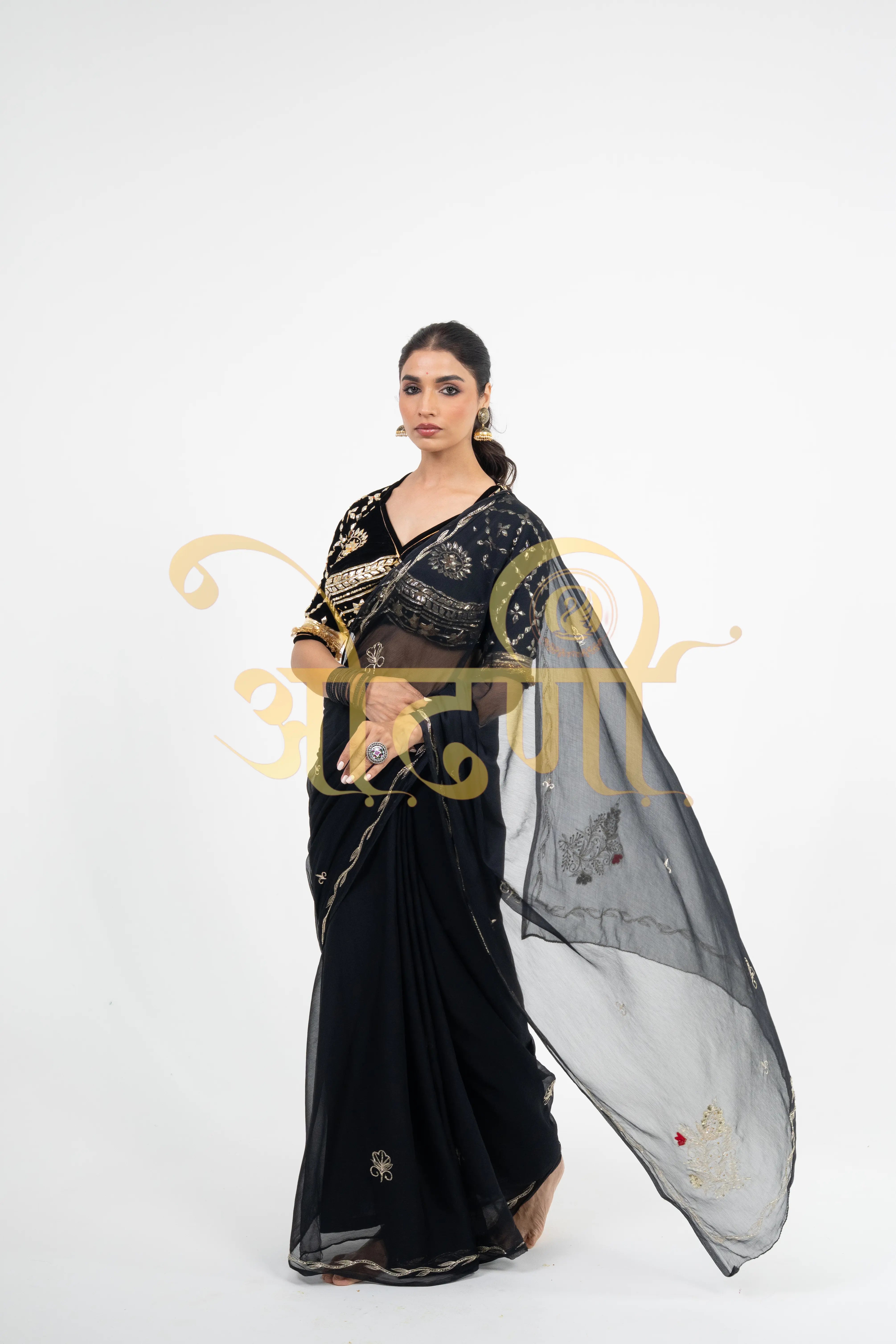 Rajputi Chamunda Chiffon Saree with Angi Blouse & Vintage Work (PRE-BOOKING ITEM)
