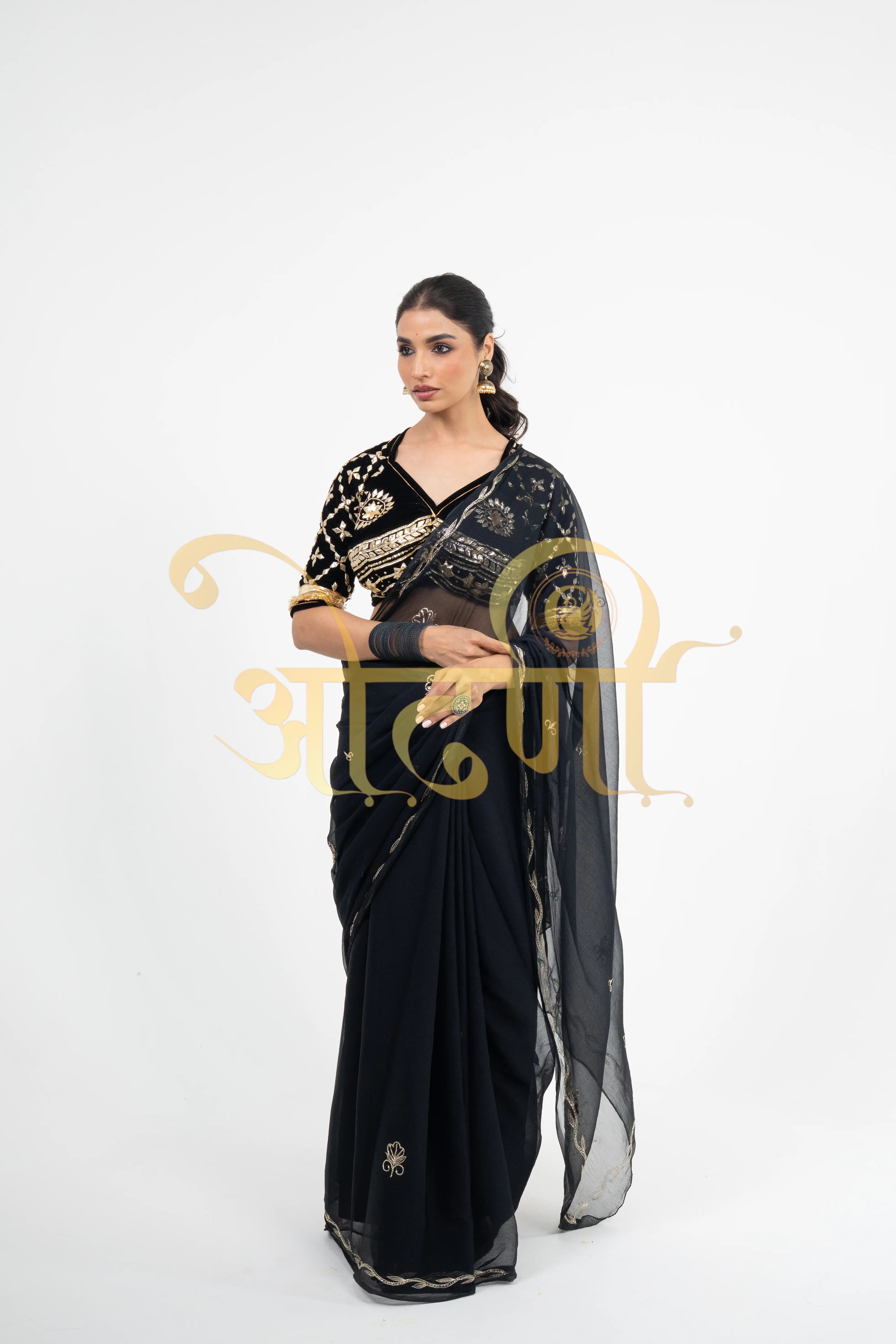 Rajputi Chamunda Chiffon Saree with Angi Blouse & Vintage Work (PRE-BOOKING ITEM)