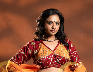 RAJASTHANI AANGI BLOUSE WITH KACHI GOTA PATTI AND SEQUENCE WORK ##HB045