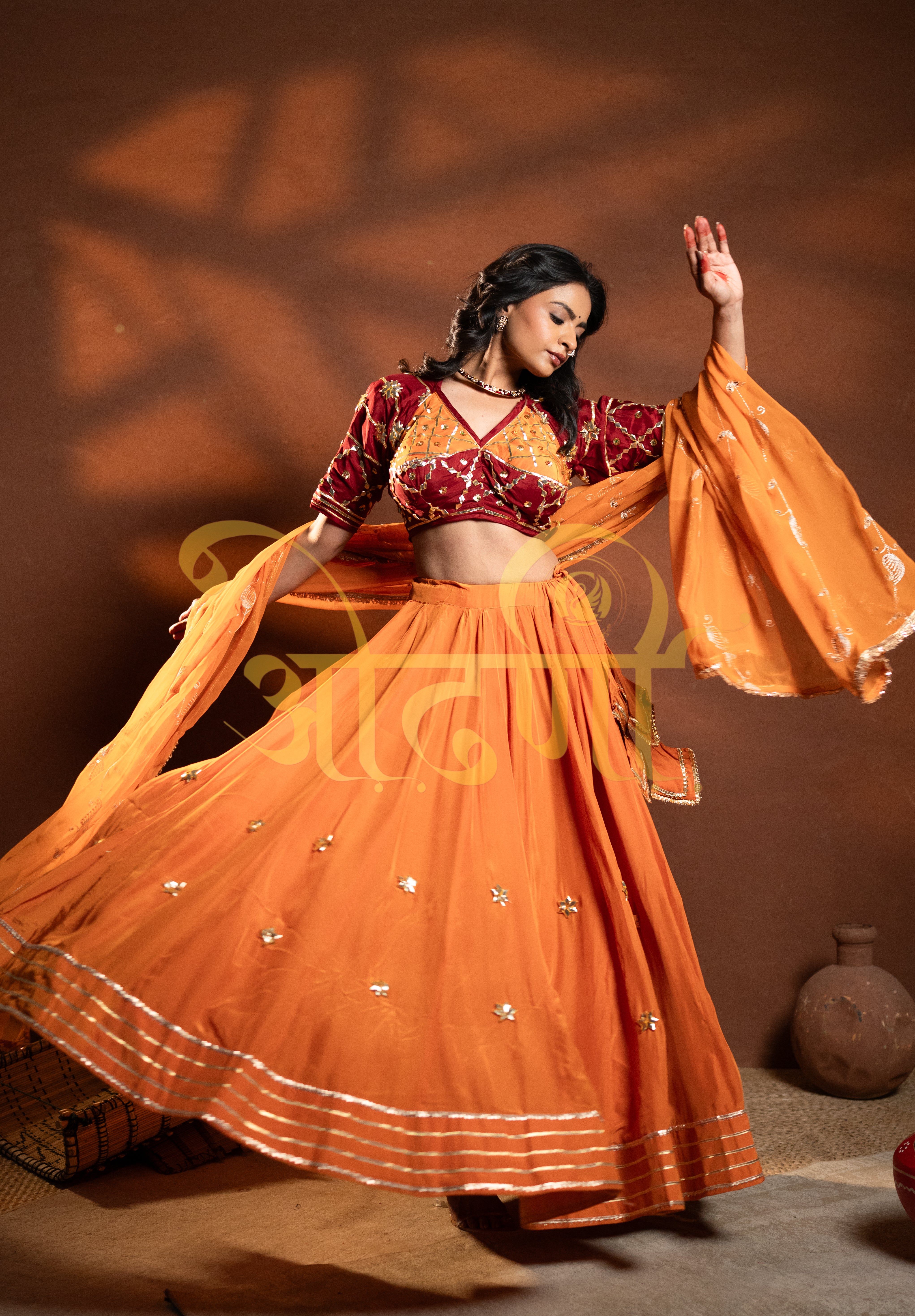 Full Flair Bandhani Lehenga with Gota Patti, Angi Blouse & Vintage Jaal Dupatta (PRE-BOOKING ITEM)