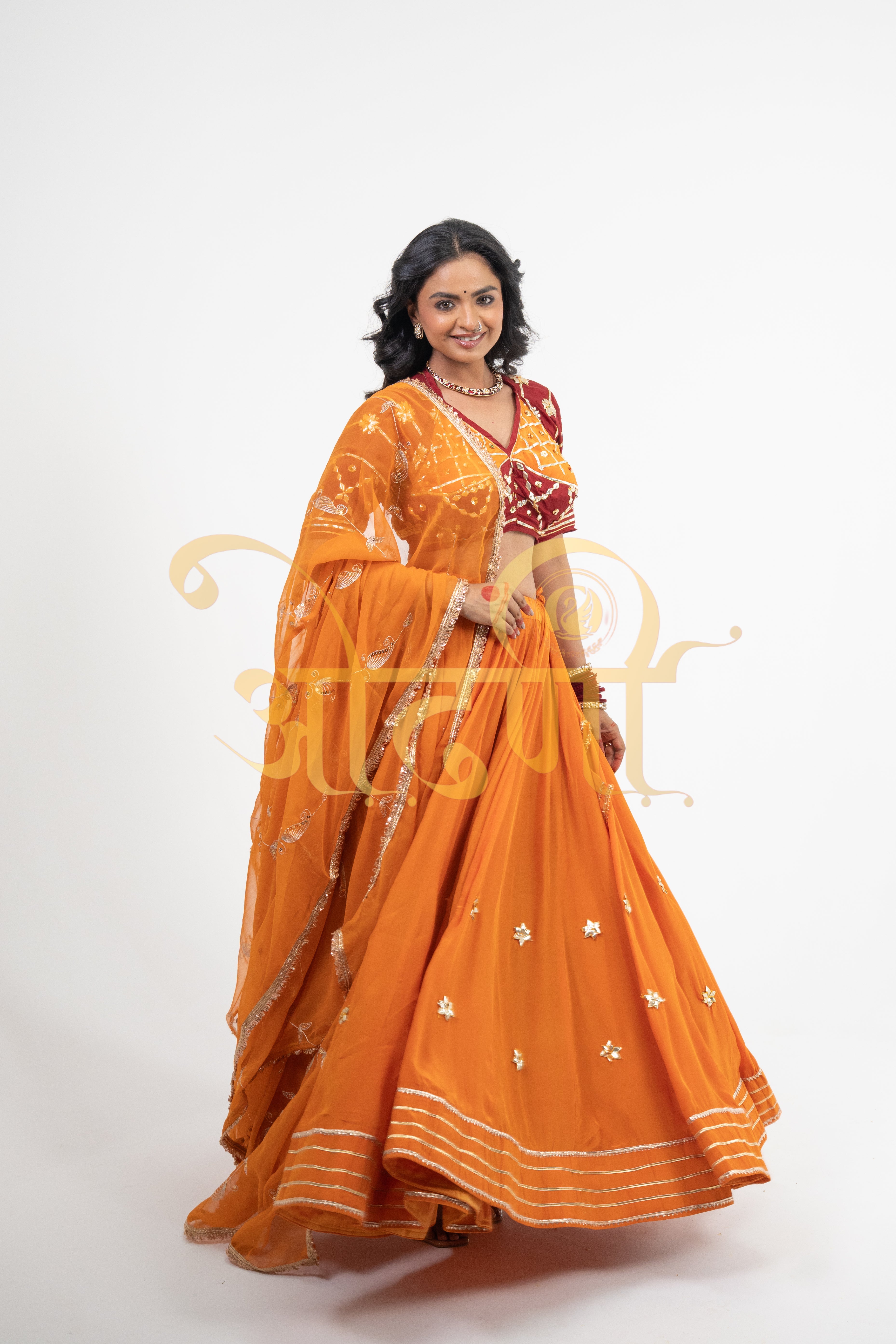 Full Flair Bandhani Lehenga with Gota Patti, Angi Blouse & Vintage Jaal Dupatta (PRE-BOOKING ITEM)