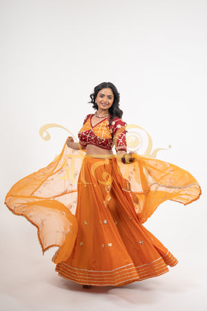 FULL FLAIR BANDHANI DESIGN GOTA PATTI LEHENGA WITH RAJASTANI ANGI BLOUSE AND VINTAGE JALL DUPATTA  ##LC023