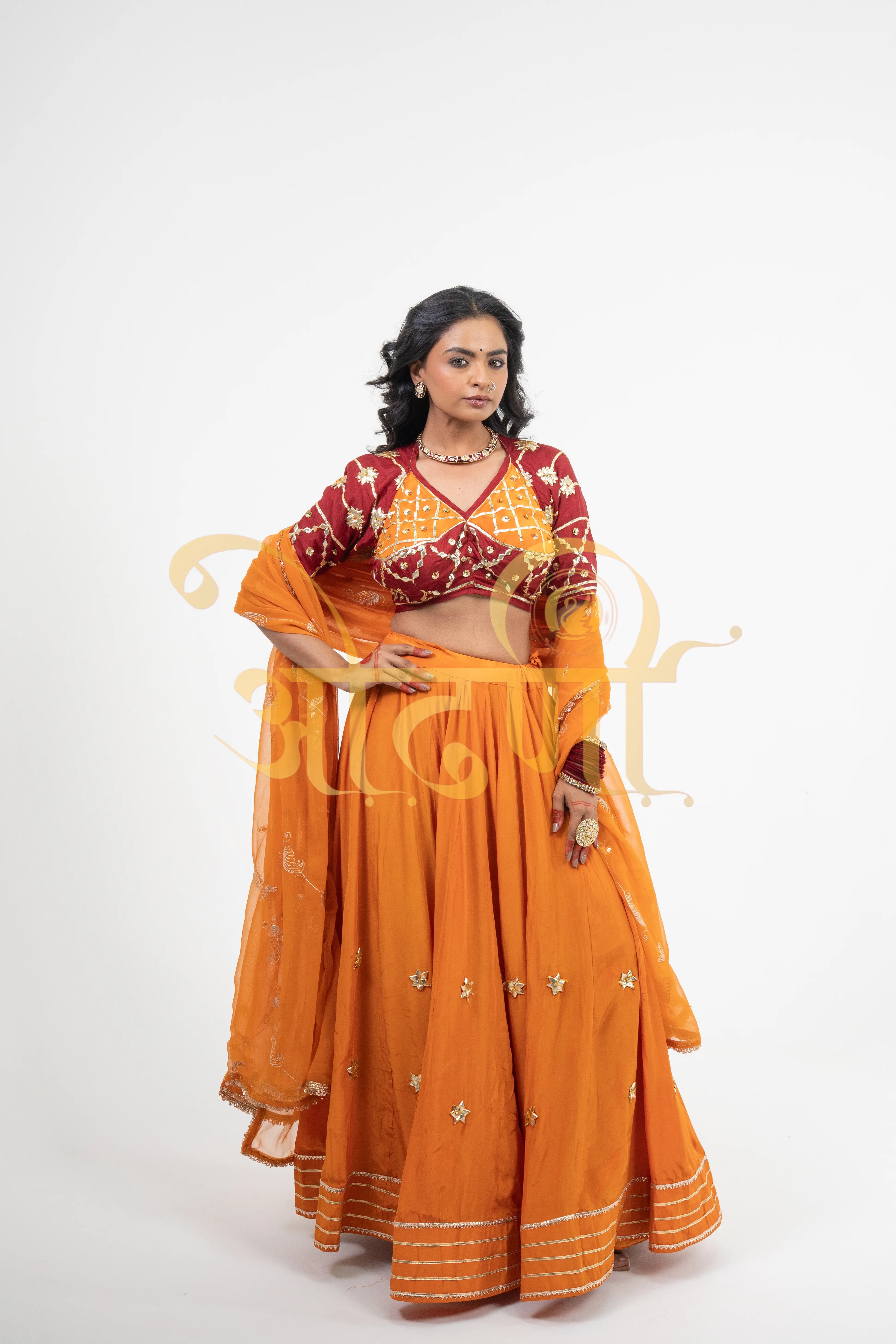 Full Flair Bandhani Lehenga with Gota Patti, Angi Blouse & Vintage Jaal Dupatta (PRE-BOOKING ITEM)