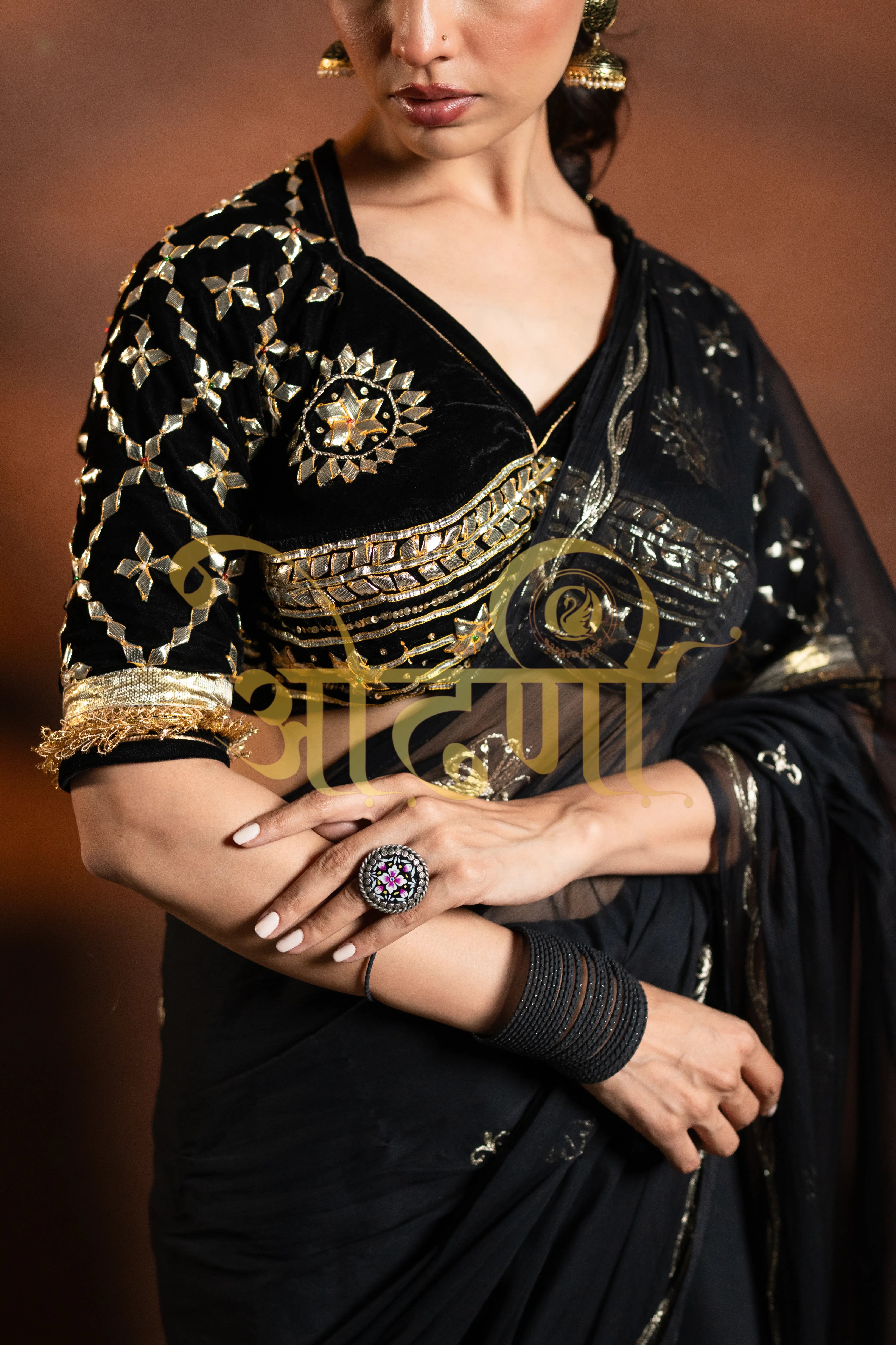 Rajputi Chamunda Chiffon Saree with Angi Blouse & Vintage Work (PRE-BOOKING ITEM)