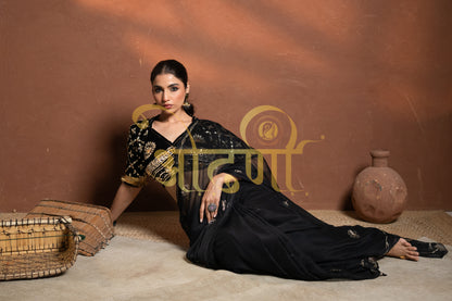 VINTAGE WORK RAJPUTI CHAMUNDA CHIFFON SAREE WITH ANGI BLOUSE ##SR0272
