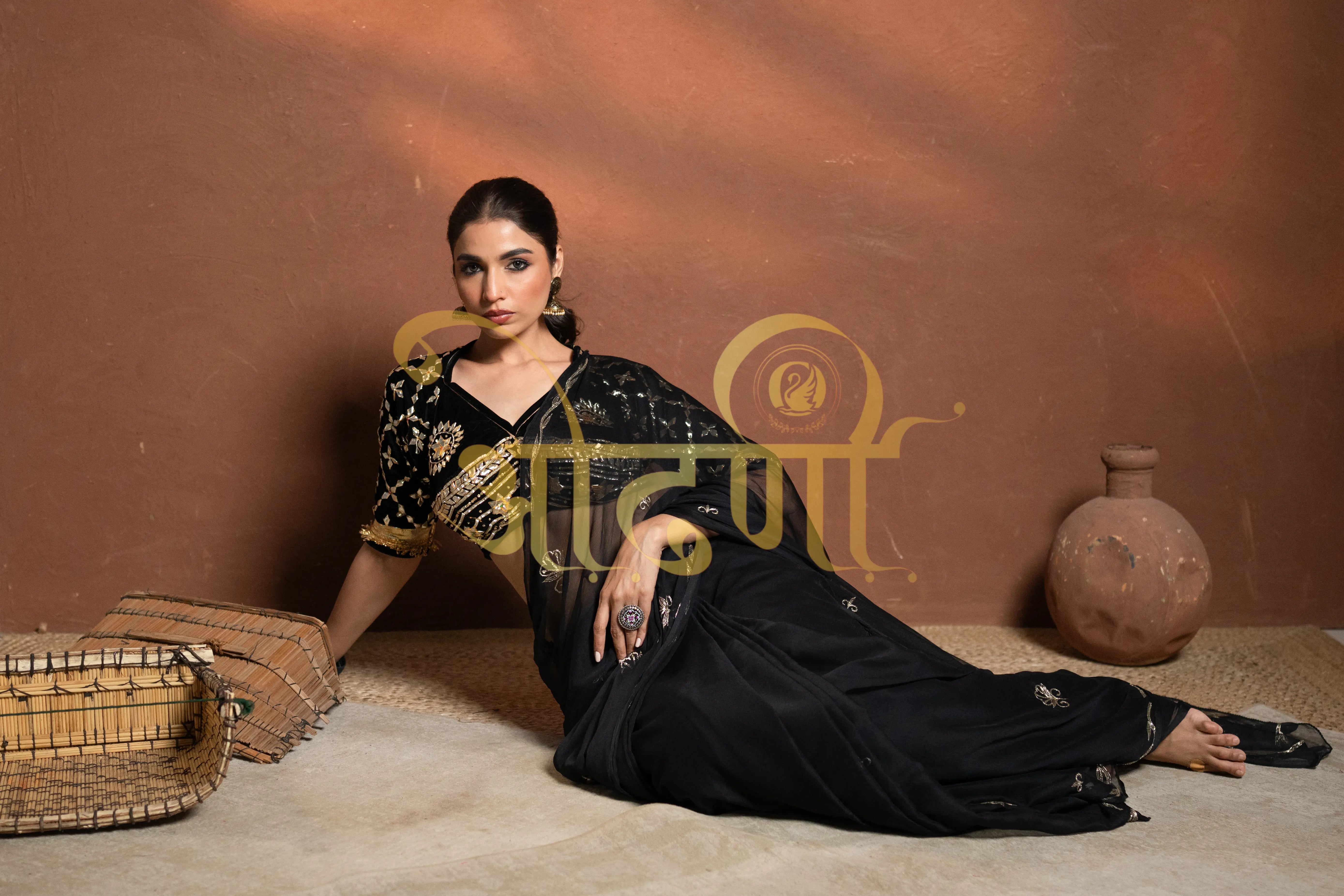 Rajputi Chamunda Chiffon Saree with Angi Blouse & Vintage Work (PRE-BOOKING ITEM)