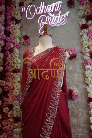 Royal Chinon Fabric Katdana & Jarkan Work Saree with heavy blouse neck border ##SR063