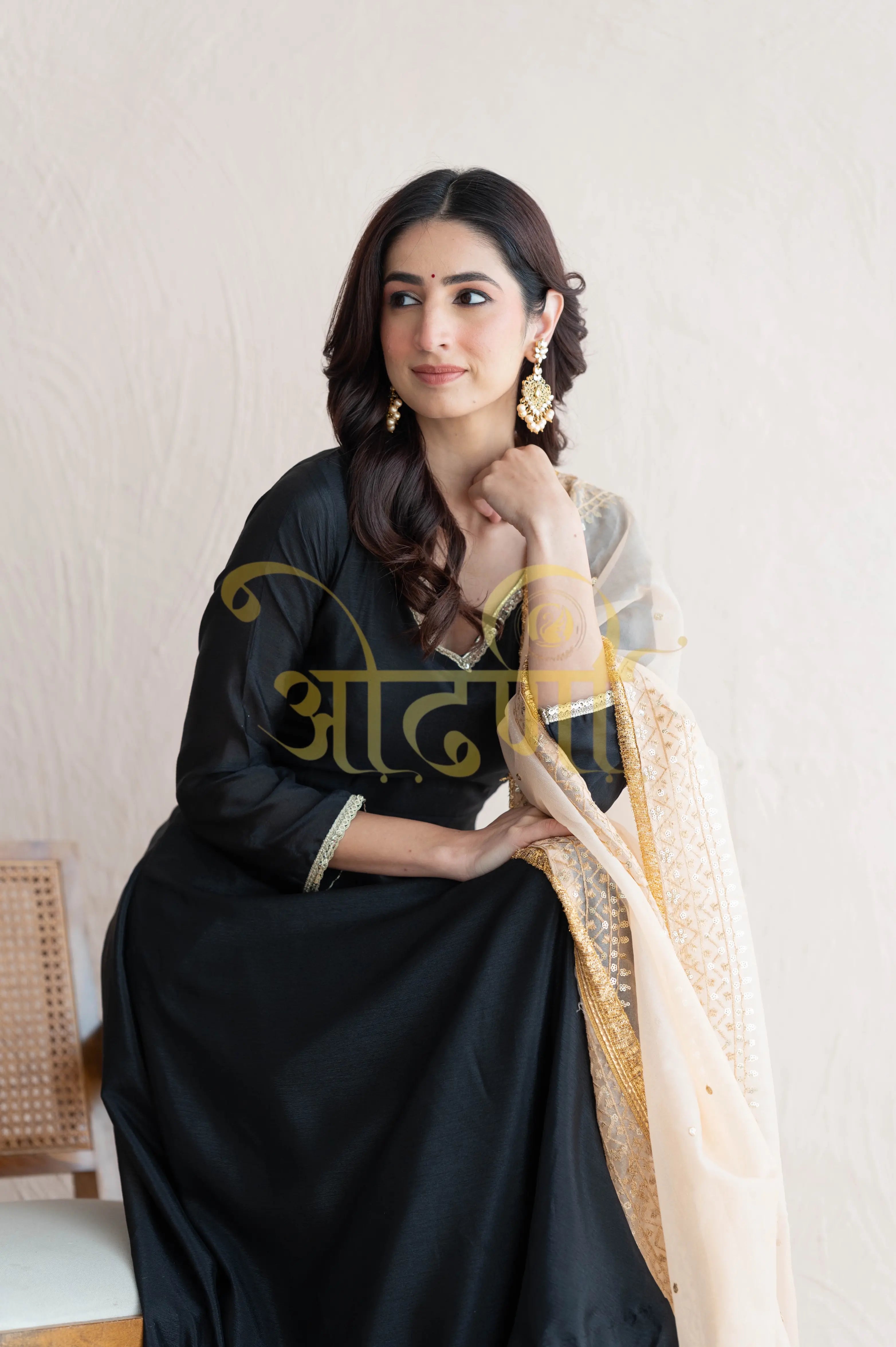 GIRLISH PATTERN ANARKALI 3-PIECE SUIT CONTRAST DUPATTA