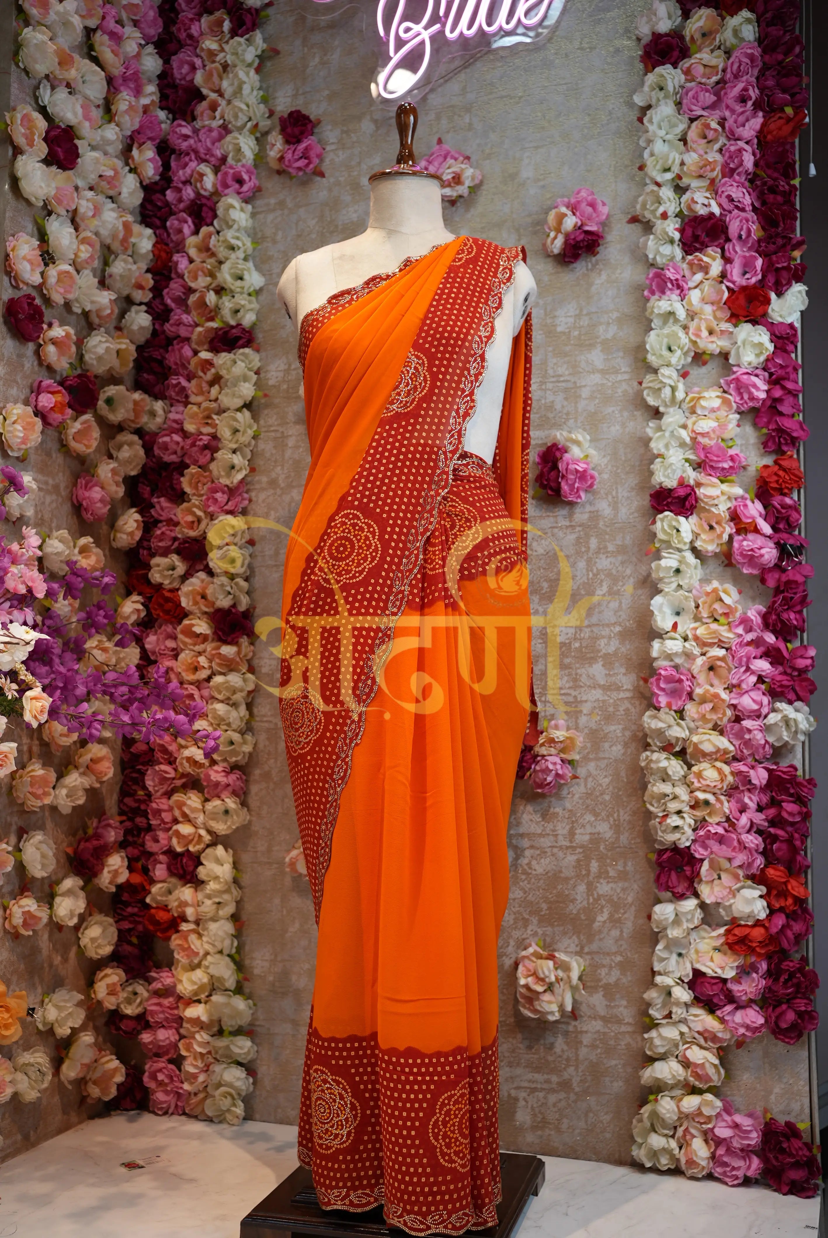 Rajasthani Yellow Georgette Saree with Swarovski Border & Butta Work