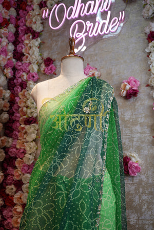 A Rajasthani Bandhani Saree Made of Georgette Fabric with Cutdana handwork##SR051