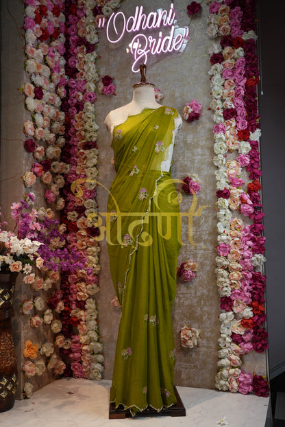 Shimmer Chiffon Sequence with Hand Work Buta and Border ##SR014