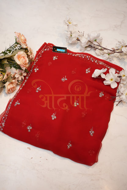 Georgette Fabric Cutdana & Buti Handwork Saree ##SR036