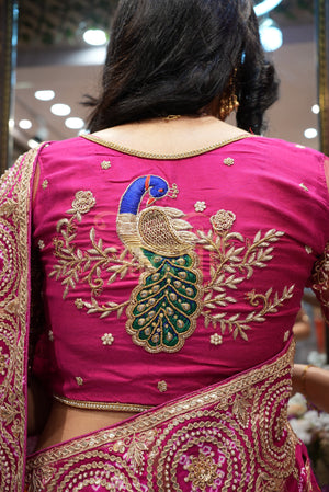 Handwork Blouse with Peacock Pattern and Heavy Sleeves. ##HB031\