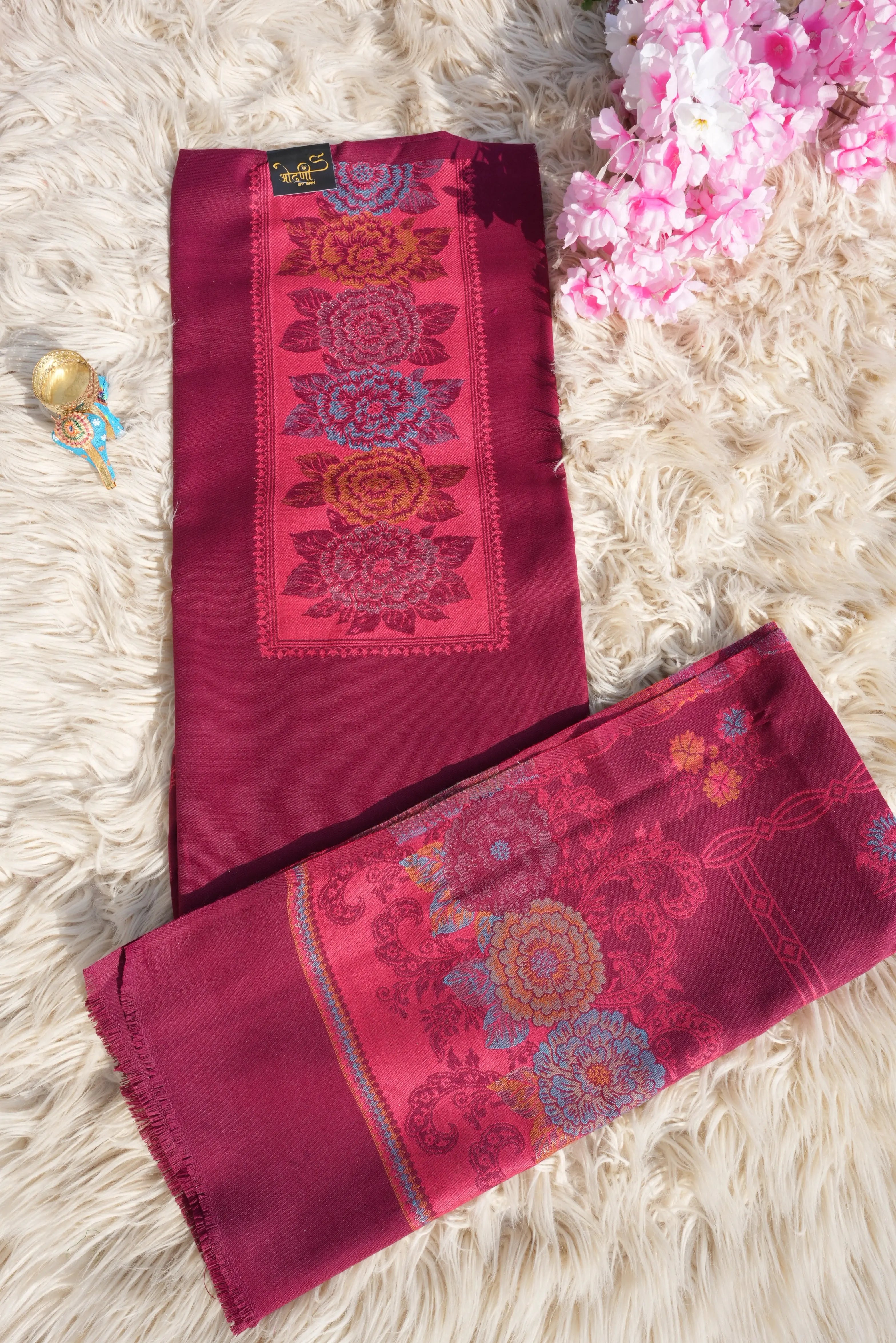 3-PIECE SUIT FABRIC WITH THRED WORK ON WOOLEN FABRIC WITH DUPATTA