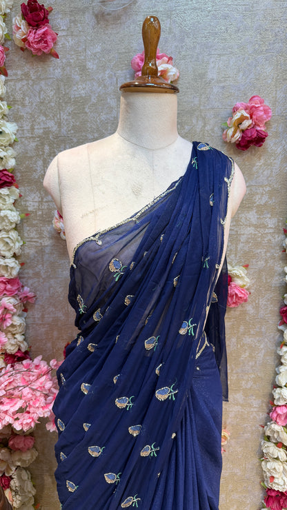 SHIMMER CHIFFON FABIRC SAREE WITH CUT WORK BORDER & SEQUENCE AND CUTDANA BUTI ##SR487