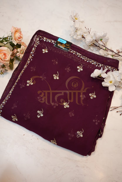 Georgette Fabric Cutdana & Buti Handwork Saree ##SR036