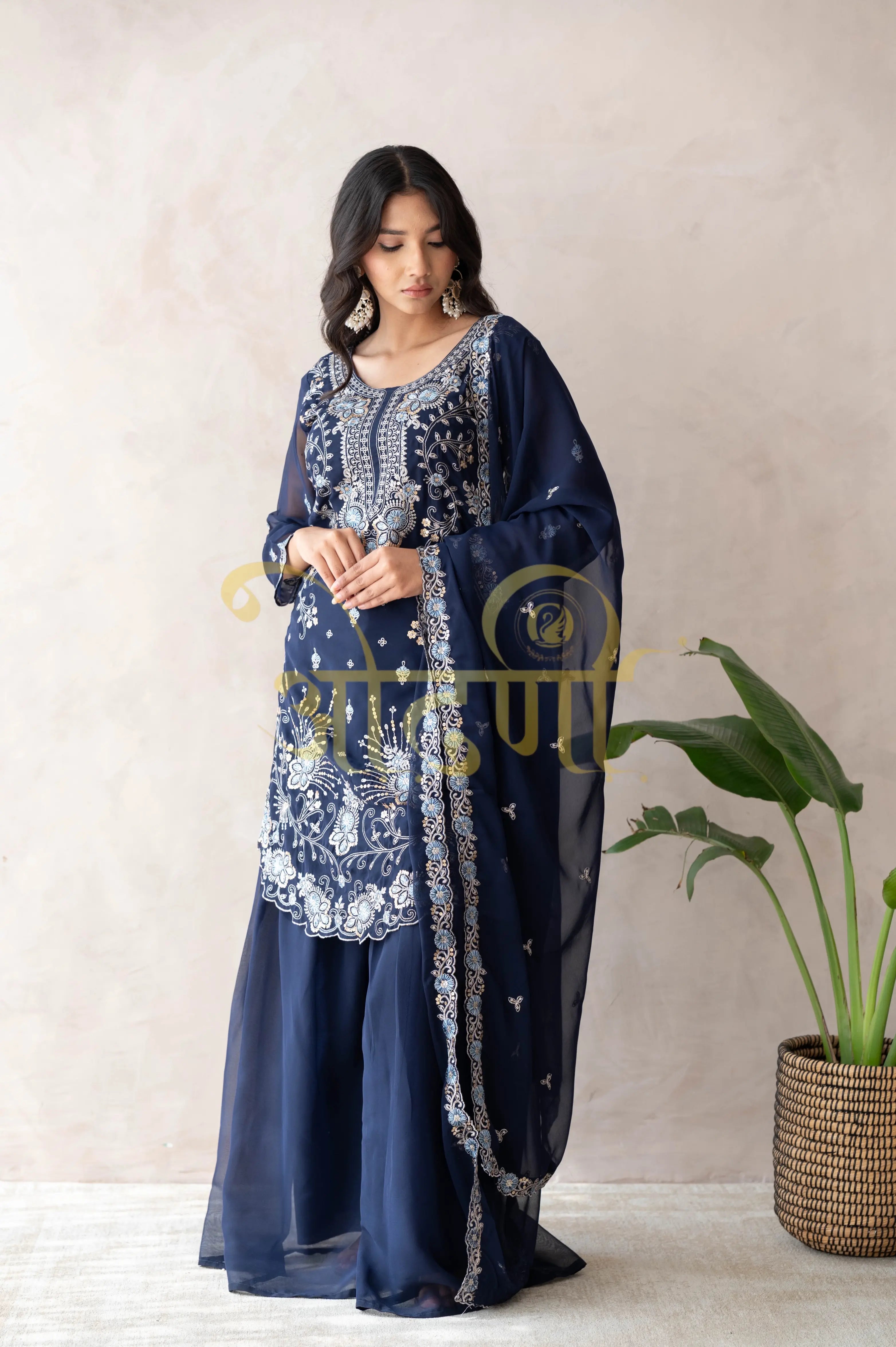 PLAZO 3-PEICE SUIT WITH SEQUENCE WORK AND DUPATTA