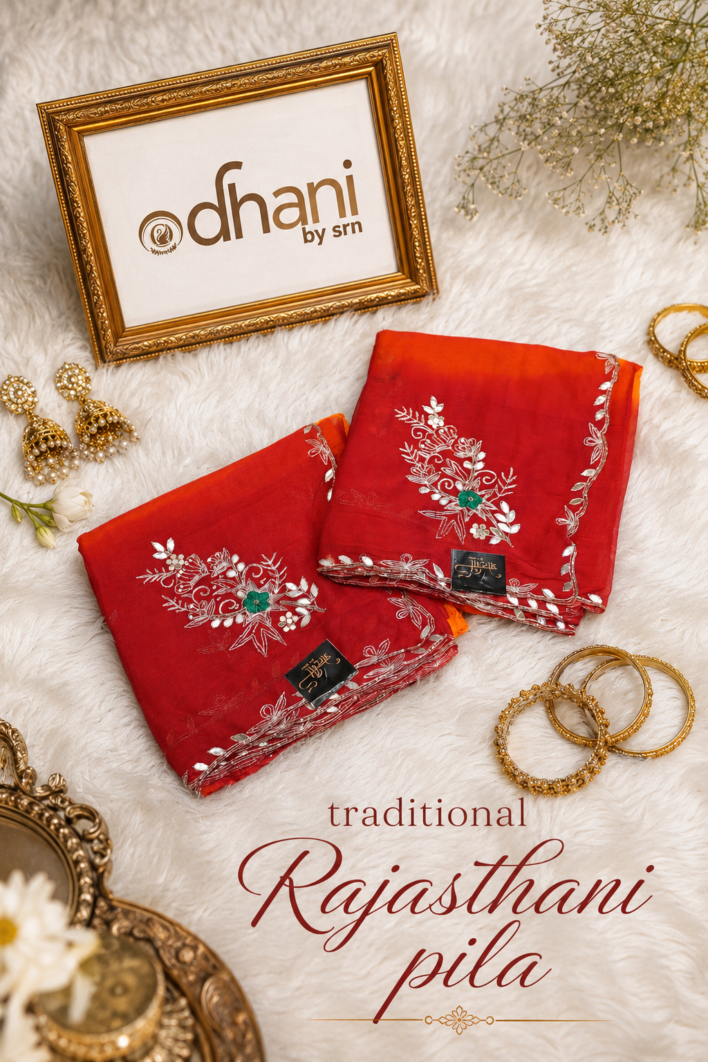 Traditional Rajasthani Pila Saree With Buta work