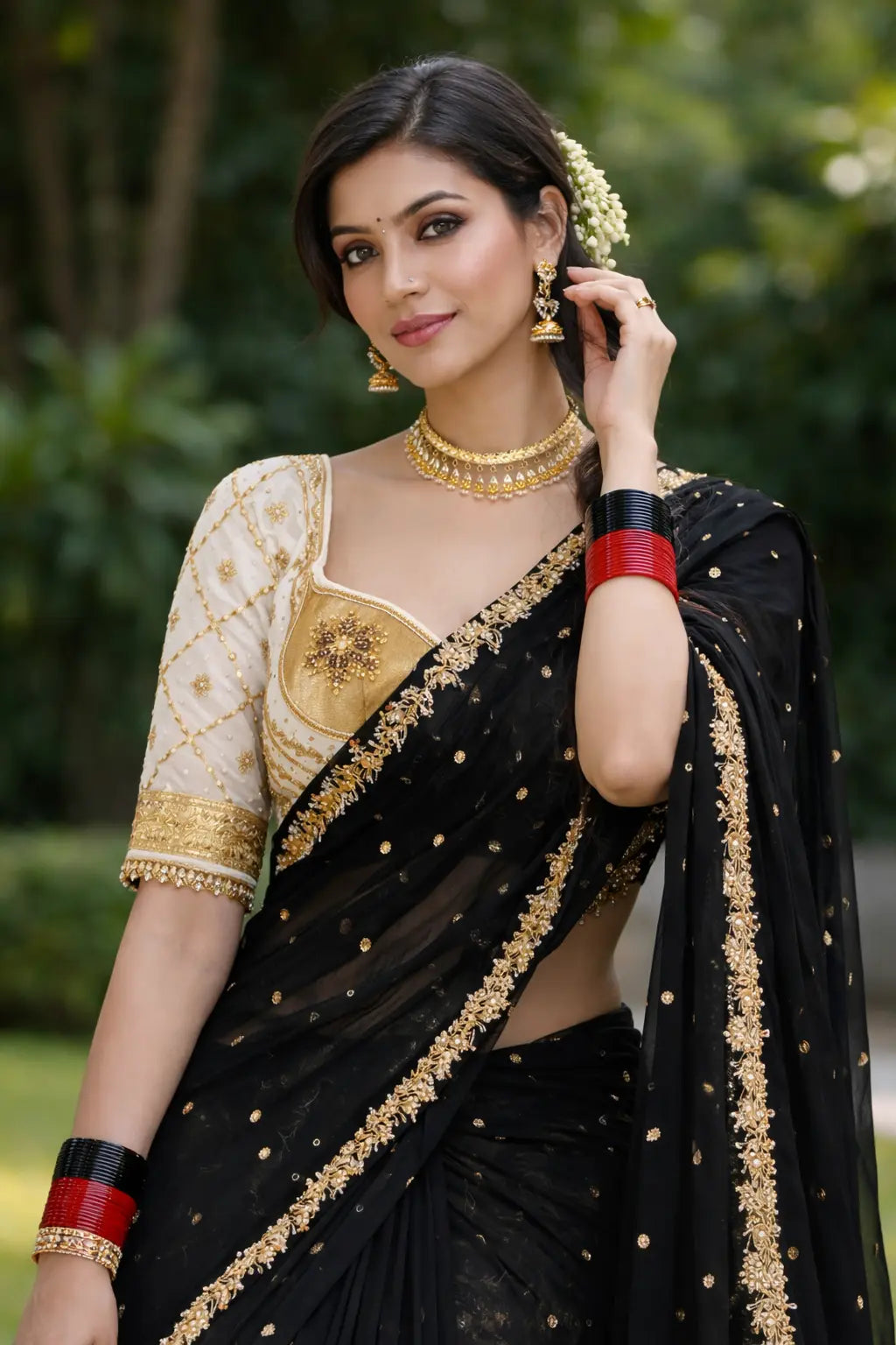 Anandi Rajasthani Angi Blouse Along With Chiffon Fabric Saree With Blouse