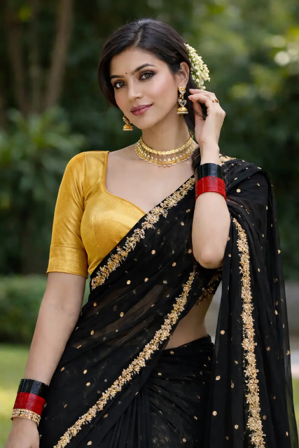 Anandi Rajasthani Angi Blouse Along With Chiffon Fabric Saree With Blouse