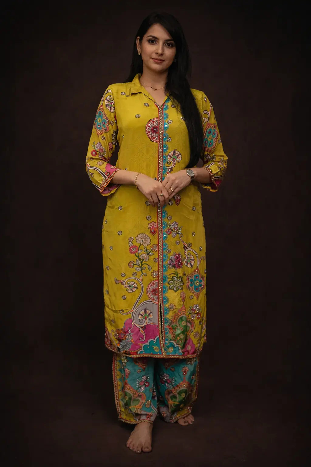Plazzo Dress Silk Fabric Mirror Work Suit