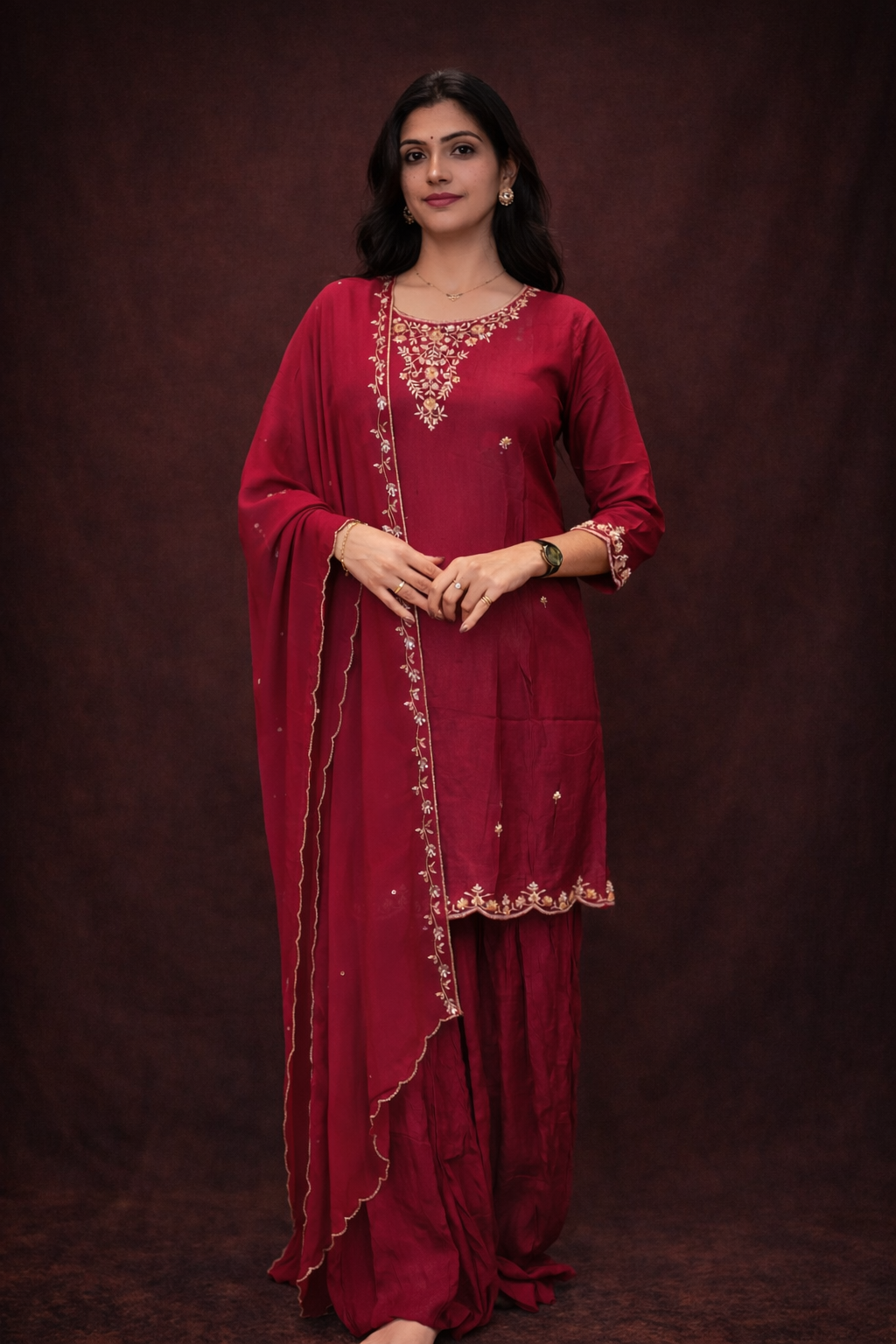 Pure Chinon Fabric 3-Piece Suit With Zardozi Handwork Embalish With Dupatta