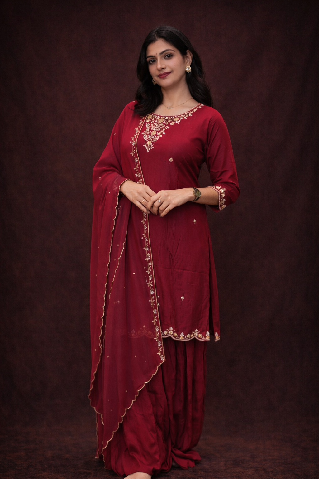 Pure Chinon Fabric 3-Piece Suit With Zardozi Handwork Embalish With Dupatta