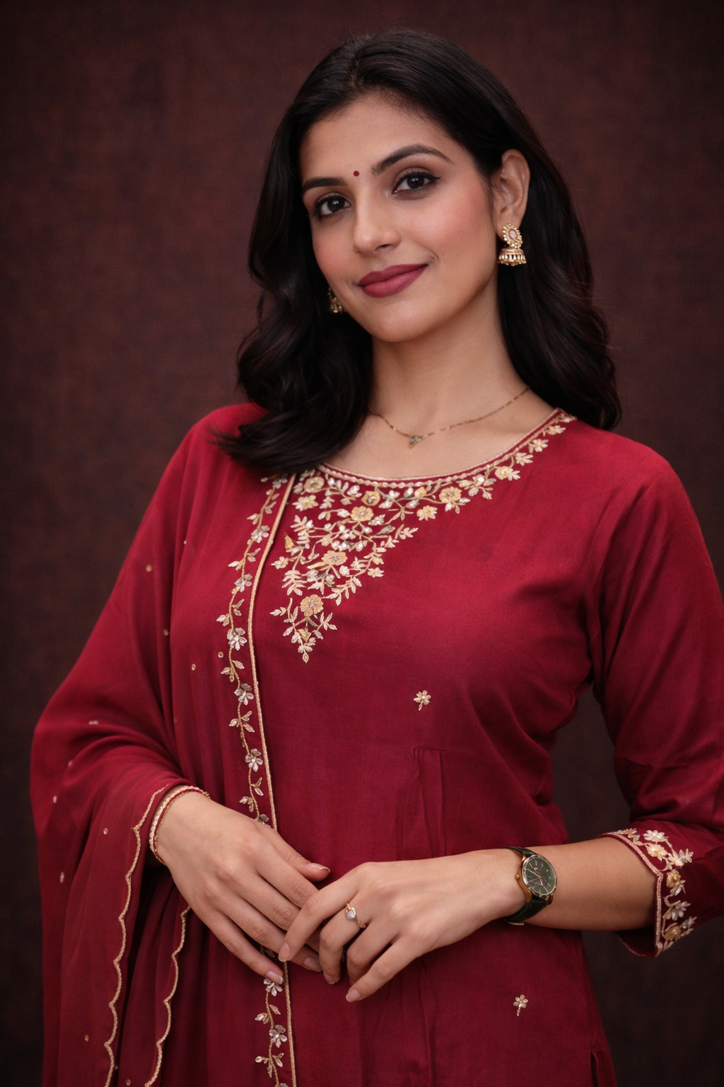 Pure Chinon Fabric 3-Piece Suit With Zardozi Handwork Embalish With Dupatta