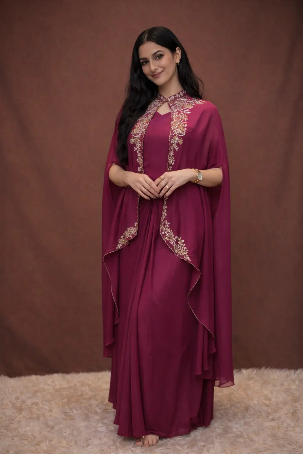 Drape Skirt with Cape and Embellished with Zardozi Handwork (With Inner)