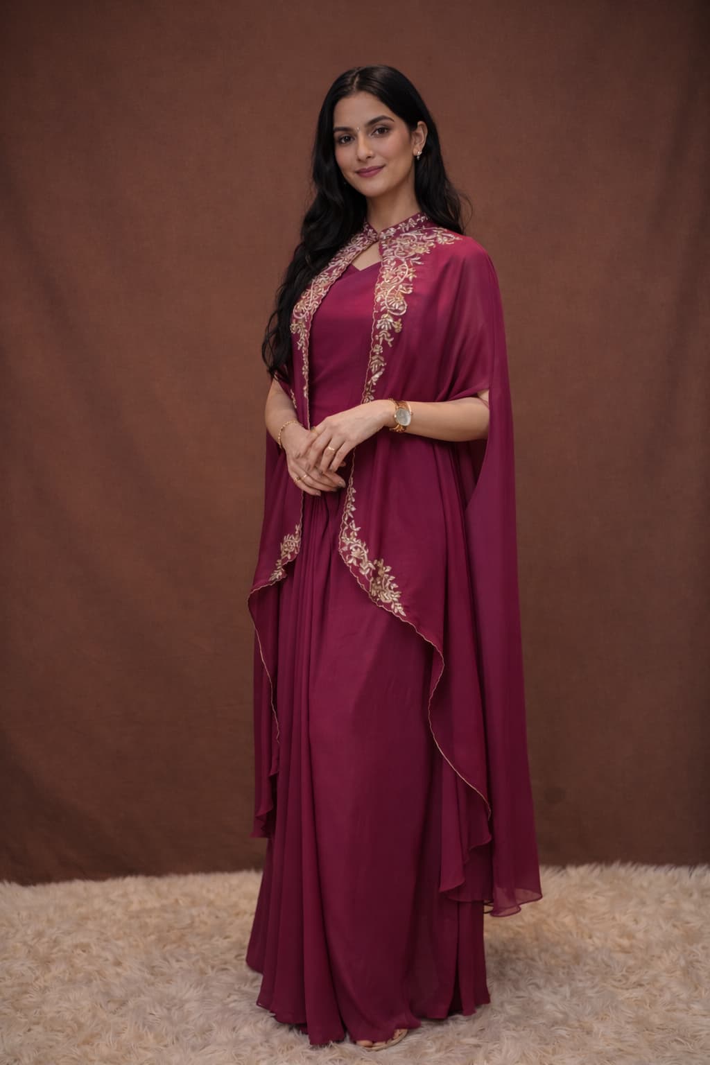 Drape Skirt with Cape and Embellished with Zardozi Handwork (With Inner)