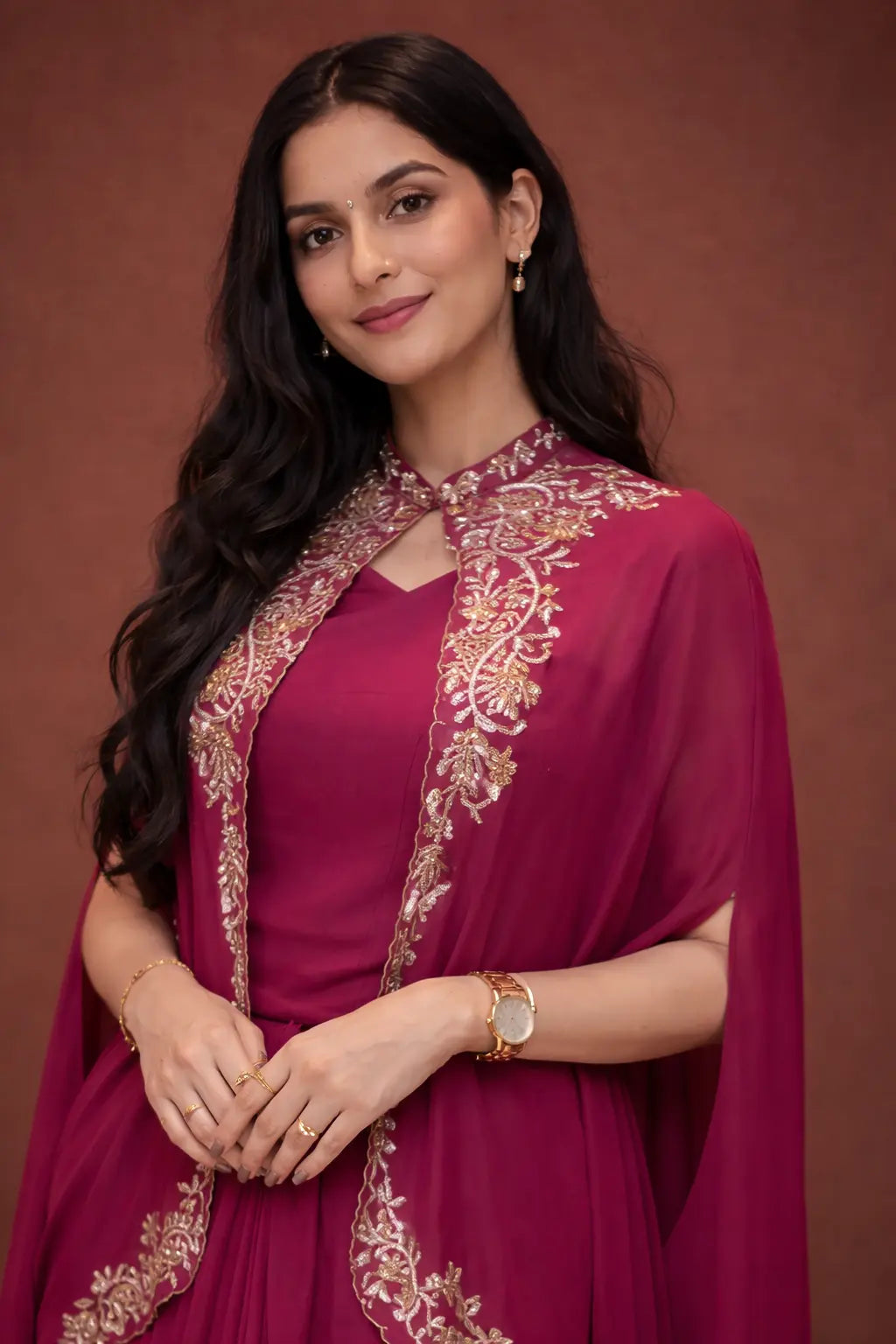 Drape Skirt with Cape and Embellished with Zardozi Handwork (With Inner)