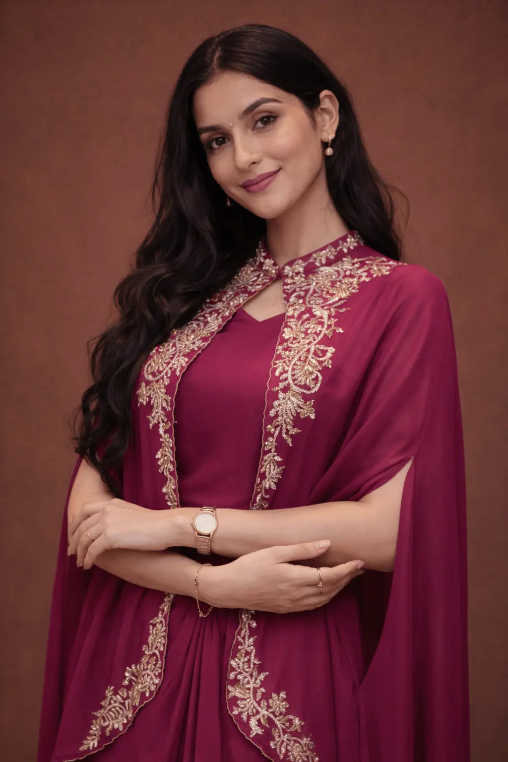 Drape Skirt with Cape and Embellished with Zardozi Handwork (With Inner)