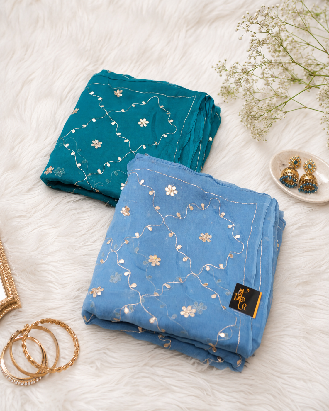 Pure Chiffon Gotta Patti Handwork Saree (With Blouse)