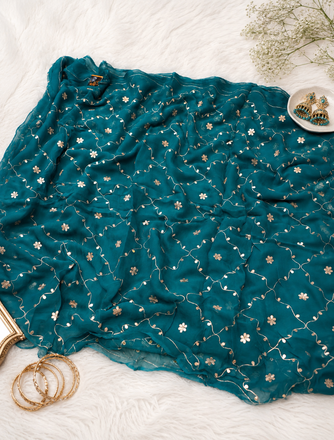 Pure Chiffon Gotta Patti Handwork Saree (With Blouse)