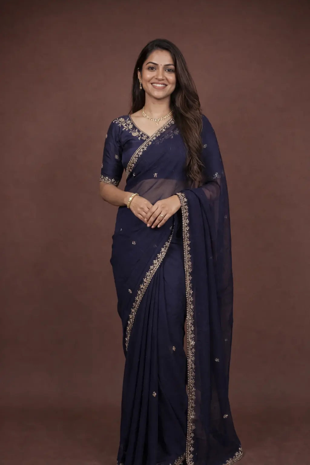 Pure Chiffon Saree with Zardosi Handwork (With Blouse)