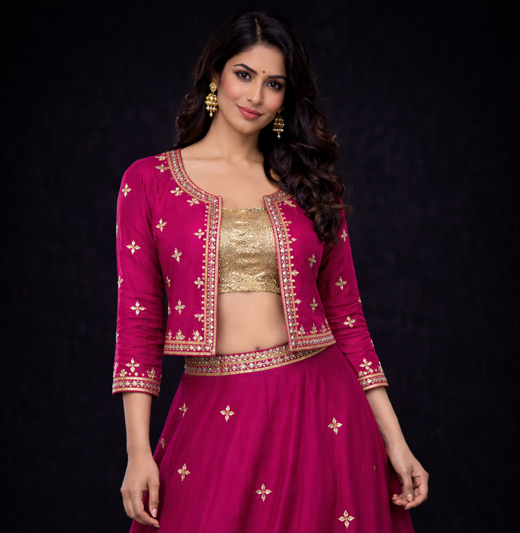 Kachii Gota Patti Handwork Jacket (stitched) RANI PINK ##HJ001