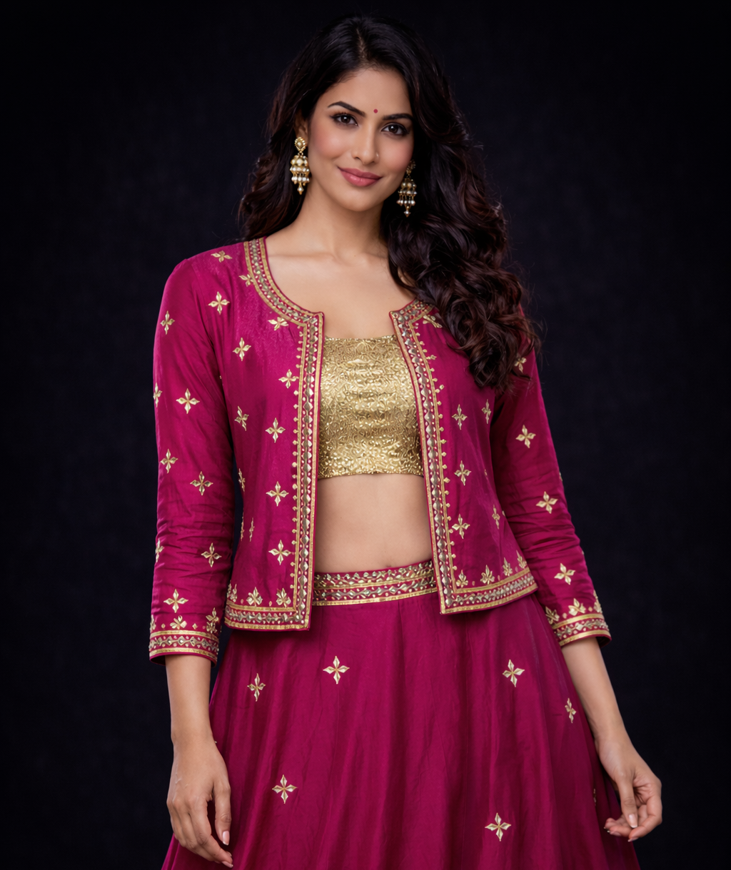 Kachii Gota Patti Handwork Jacket (stitched) RANI PINK ##HJ001