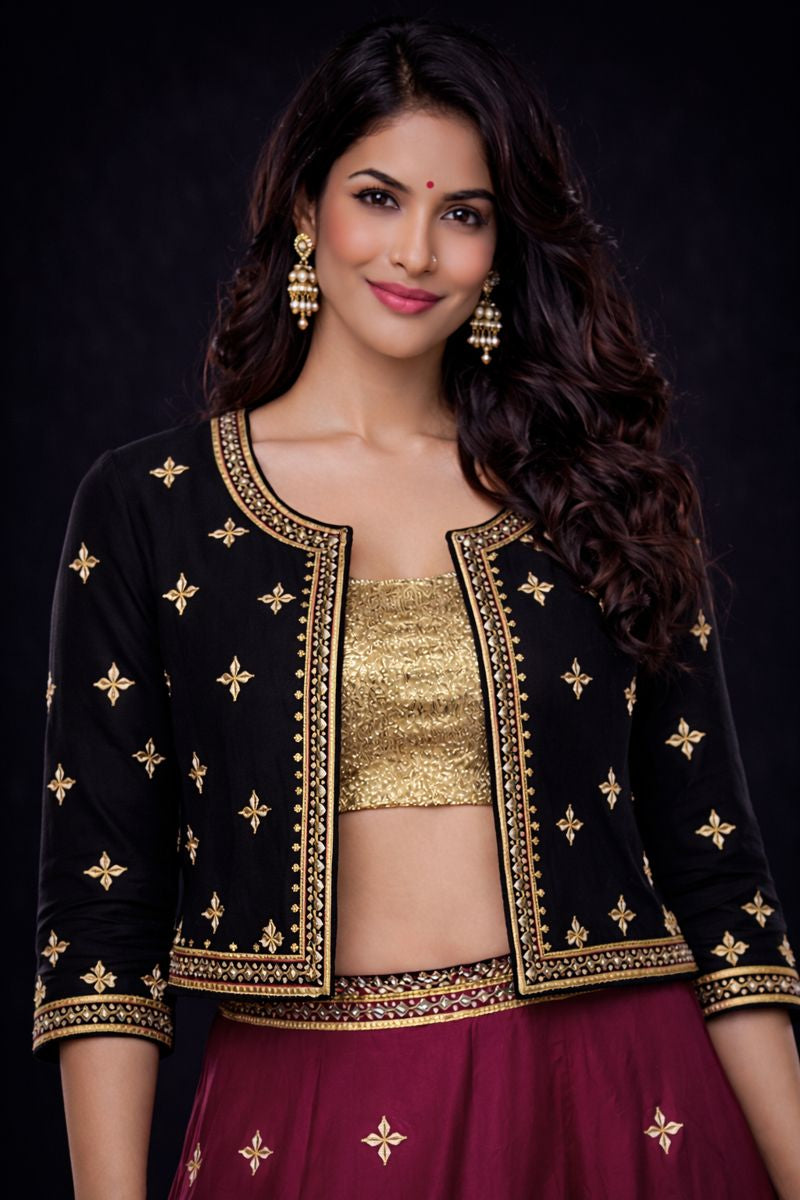 Kachii Gota Patti Handwork Jacket (stitched) RANI PINK ##HJ001