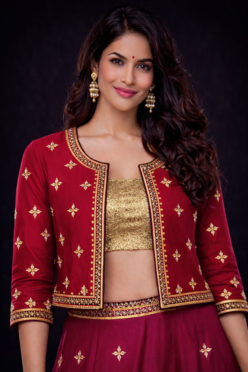 Kachii Gota Patti Handwork Jacket (stitched) RANI PINK ##HJ001