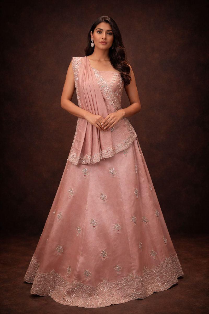 Kolkata Handwork Lehenga with Heavy Zardozi Blouse & Tissue Dupatta