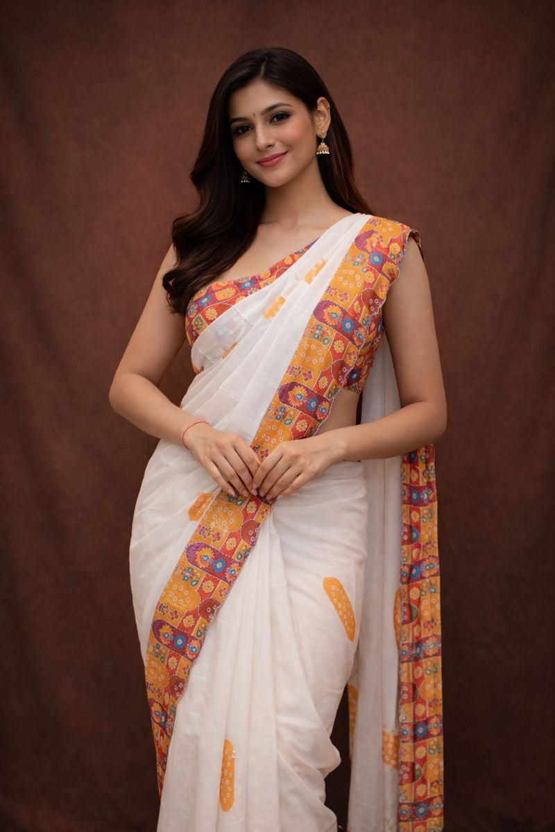 Gota Patti & Cutdana Work Saree With On HO Silk Fabirc Cutwork Border (With Blouse)