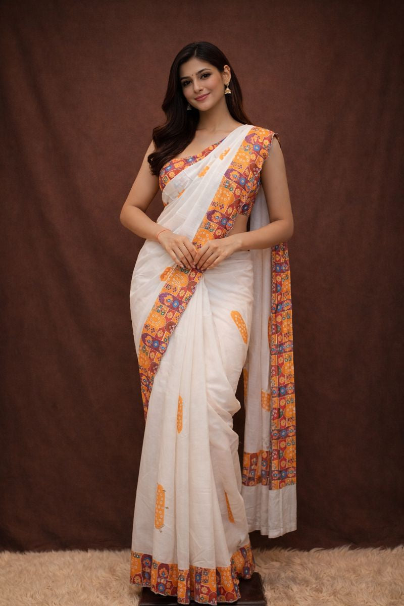 Gota Patti & Cutdana Work Saree With On HO Silk Fabirc Cutwork Border (With Blouse)