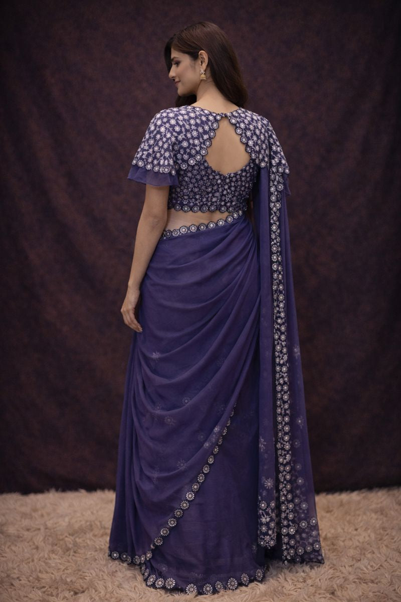 Poncho (Cap) Pattern Stitch Blouse Saree with Sequence Work ##SR451