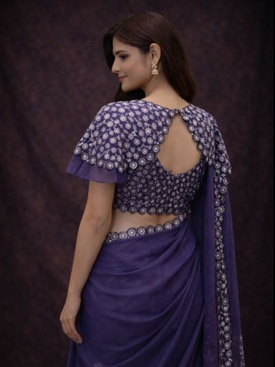 Poncho (Cap) Pattern Stitch Blouse Saree with Sequence Work ##SR451
