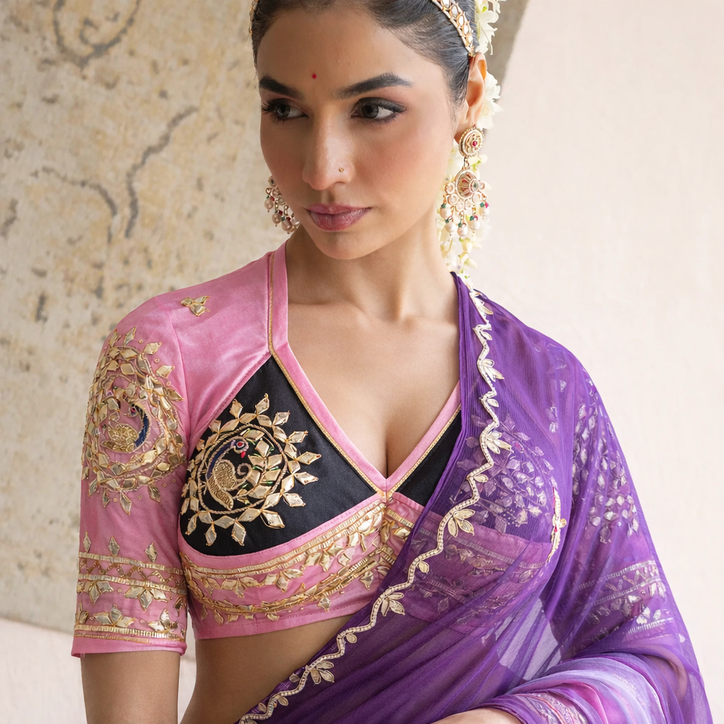 Morni Aangi Blouse with Peacock Design & Kachi Gota Patti (PRE-BOOKING ITEM)