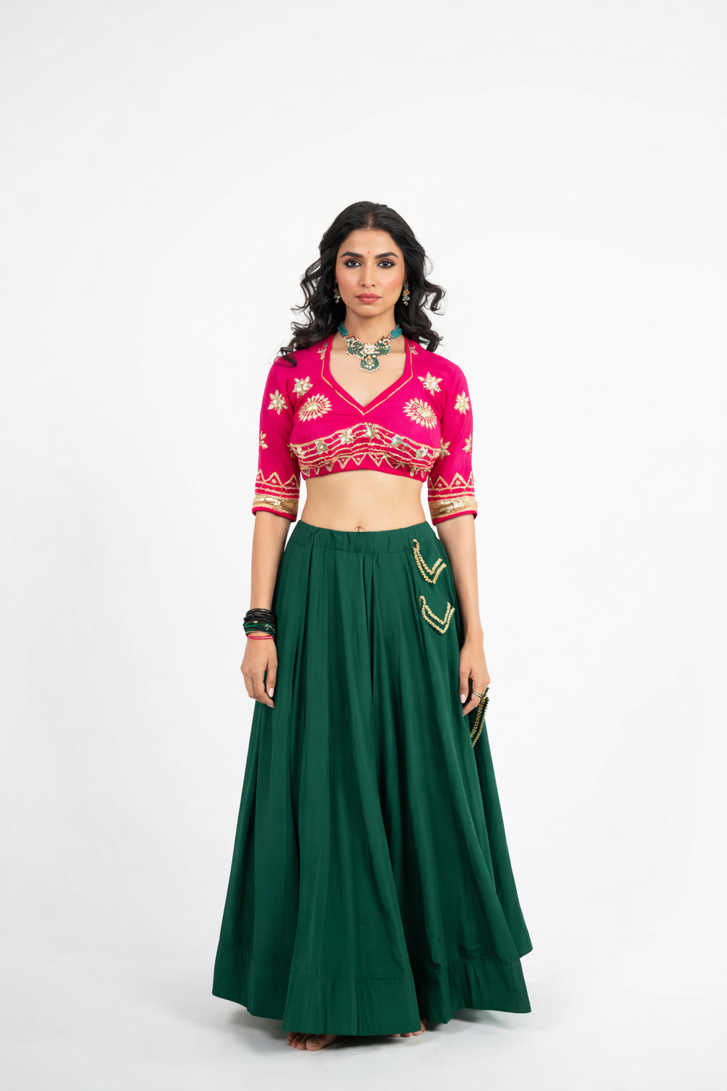 Gulabi Boota Rajasthani Aangi Blouse with Kachi Gota Patti (PRE-BOOKING ITEM)