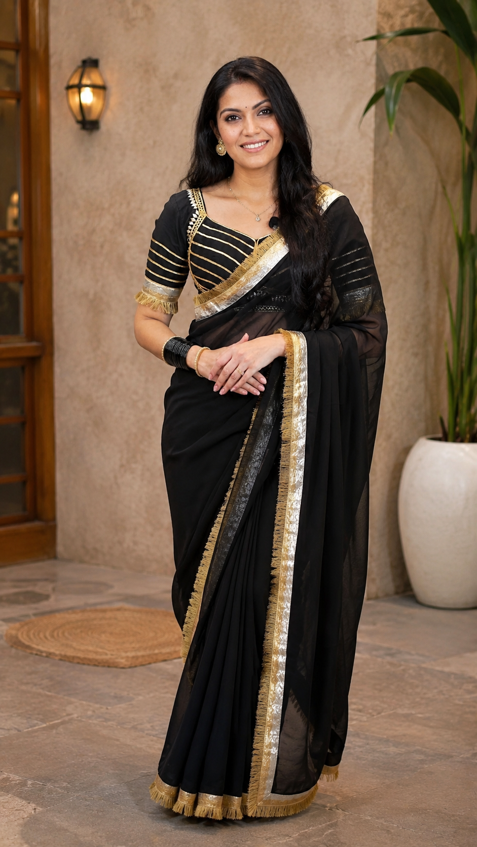 Pure Georgette Fabric Kaccha Gota Patti Work Saree with Aangi Style Blouse